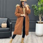 کاپشن بلند کلاه خز دار کد 3838