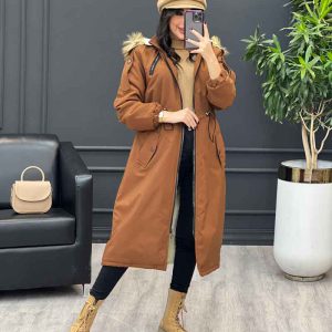 کاپشن بلند کلاه خز دار کد 3838
