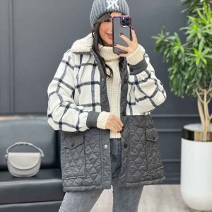 کاپشن ترکیبی یقه تدی کد 3795