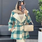 پالتو چهارخونه یقه خز کد 3851
