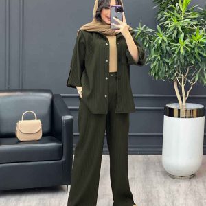 ست مانتو و شلوار بیسکوییتی کد 3902