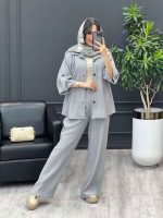 ست مانتو و شلوار بیسکوییتی کد 3902 - تصویر 7