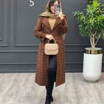 پالتو چهارخونه بلند آستین سگک کد 3659