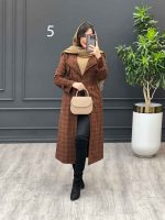 پالتو چهارخونه بلند آستین سگک کد 3659