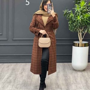 پالتو چهارخونه بلند آستین سگک کد 3659