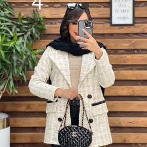 کت طرح دار یقه چرم کد 4020