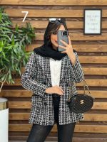 کت طرح دار یقه چرم کد 4020 - تصویر 3