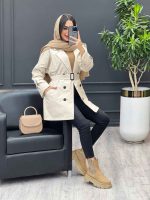 بارانی شش دکمه ژیله گرد کوتاه کد 3930 - تصویر 22