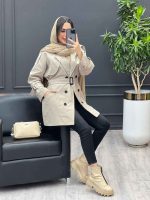 بارانی شش دکمه ژیله گرد کوتاه کد 3930 - تصویر 10