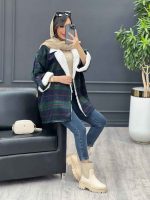 پالتو چهارخونه یقه تدی کد 3985 - تصویر 5