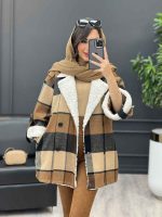 پالتو چهارخونه یقه تدی کد 3985 - تصویر 2
