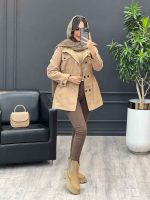 بارانی ده دکمه کمر کش کد 3818 - تصویر 9