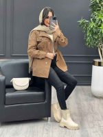 بارانی ده دکمه کمر کش کد 3818 - تصویر 12
