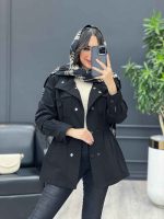 بارانی ده دکمه کمر کش کد 3818 - تصویر 2
