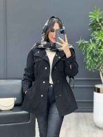 بارانی ده دکمه کمر کش کد 3818 - تصویر 6