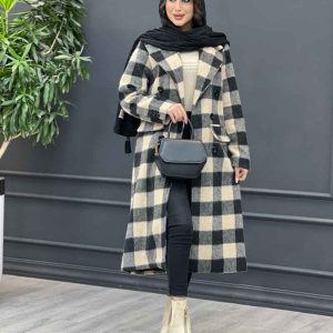 پالتو چهارخونه بلند شش دکمه کد 4008