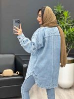 مانتو جین جلو دکمه آستین پاگن کد4040 - تصویر 8