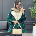 پالتو چهارخونه یقه خز کد 4009
