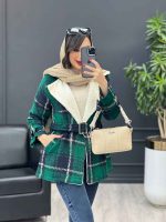 پالتو چهارخونه یقه خز کد 4009 - تصویر 17