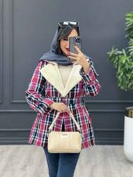 پالتو چهارخونه یقه خز کد 4009 - تصویر 3