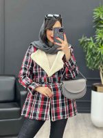 پالتو چهارخونه یقه خز کد 4009 - تصویر 16