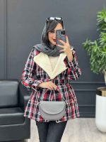 پالتو چهارخونه یقه خز کد 4009 - تصویر 9