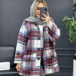 پالتو چهارخونه آستین پاگن کد 4094