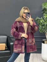 پالتو چهارخونه آستین پاگن کد 4094 - تصویر 7