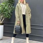 بارانی بلند آستین کمربندی کد 3792