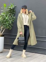 بارانی بلند آستین کمربندی کد 3792 - تصویر 4