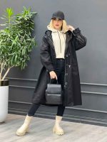 بارانی بلند آستین کمربندی کد 3792 - تصویر 3