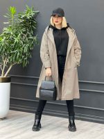 بارانی بلند آستین کمربندی کد 3792 - تصویر 10