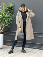 بارانی بلند آستین کمربندی کد 3792 - تصویر 2
