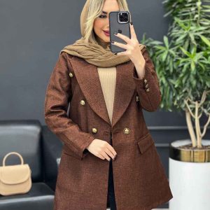 مانتو حصیری دکمه طلایی کد 3848