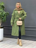 بارانی بلند سرشانه ژیله دار کد 3765 - تصویر 4