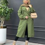 بارانی بلند سرشانه ژیله دار کد 3765