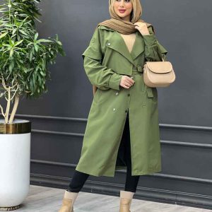 بارانی بلند سرشانه ژیله دار کد 3765