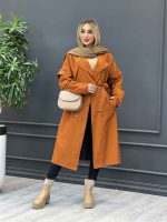 بارانی بلند سرشانه ژیله دار کد 3765 - تصویر 13