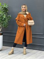 بارانی بلند سرشانه ژیله دار کد 3765 - تصویر 3
