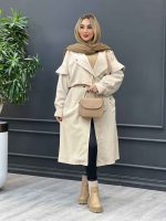 بارانی بلند سرشانه ژیله دار کد 3765 - تصویر 2