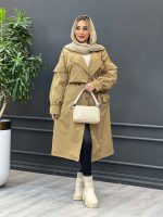 بارانی بلند سرشانه ژیله دار کد 3765 - تصویر 5