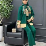 ست مانتو و شلوار ترکیبی دوخت دار کد 4274