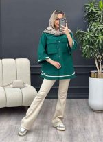 مانتو نوار دوزی دو جیب کد 4290 - تصویر 18