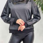 بلوز ترکیبی چرم دار جلو زیپ کد 3666