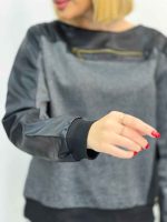 بلوز ترکیبی چرم دار جلو زیپ کد 3666 - تصویر 3