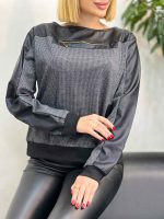 بلوز ترکیبی چرم دار جلو زیپ کد 3666 - تصویر 2