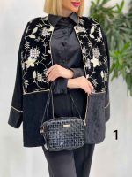مانتو مخمل گلدوزی کد 4224 - تصویر 3