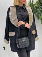 مانتو مخمل طرح دار کد 4243 - تصویر 6