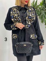 مانتو مخمل طرح دار کد 4243 - تصویر 4