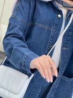 مانتو جین برش دار دو جیب کد 4377 - تصویر 5